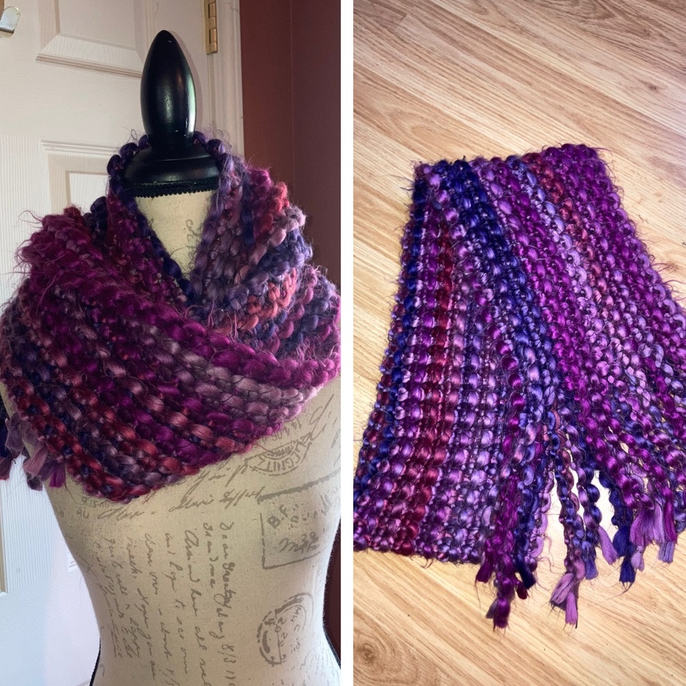 Madison 88 NYC Chunky Soft Knit Fringe Scarf Purple Winter Cold Weather
